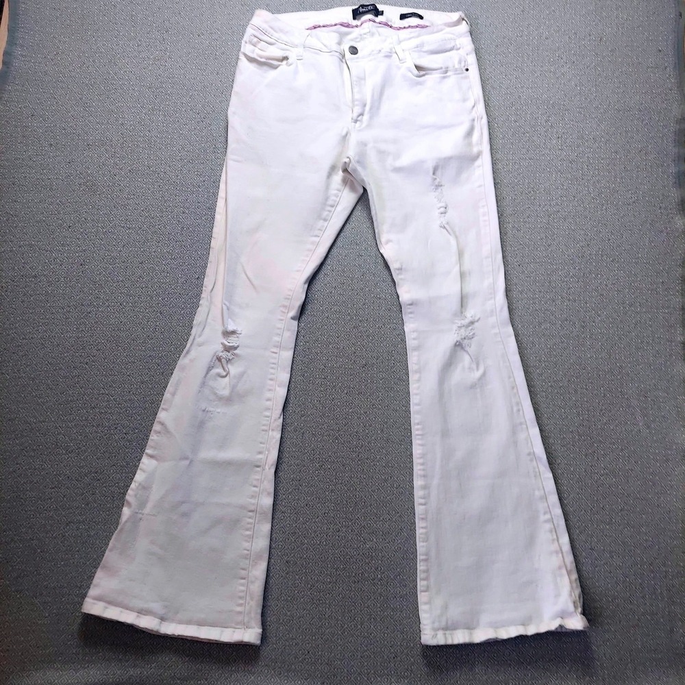 Nanette Lepore Jeans Womens 10 White Canal Flare Distressed Denim Stretch Pants